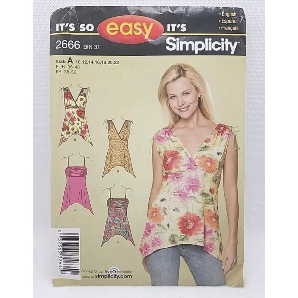 Simplicity 2666 Misses Pullover Blouse Shirt Top Sewing Pattern Size 10-22 Uncut